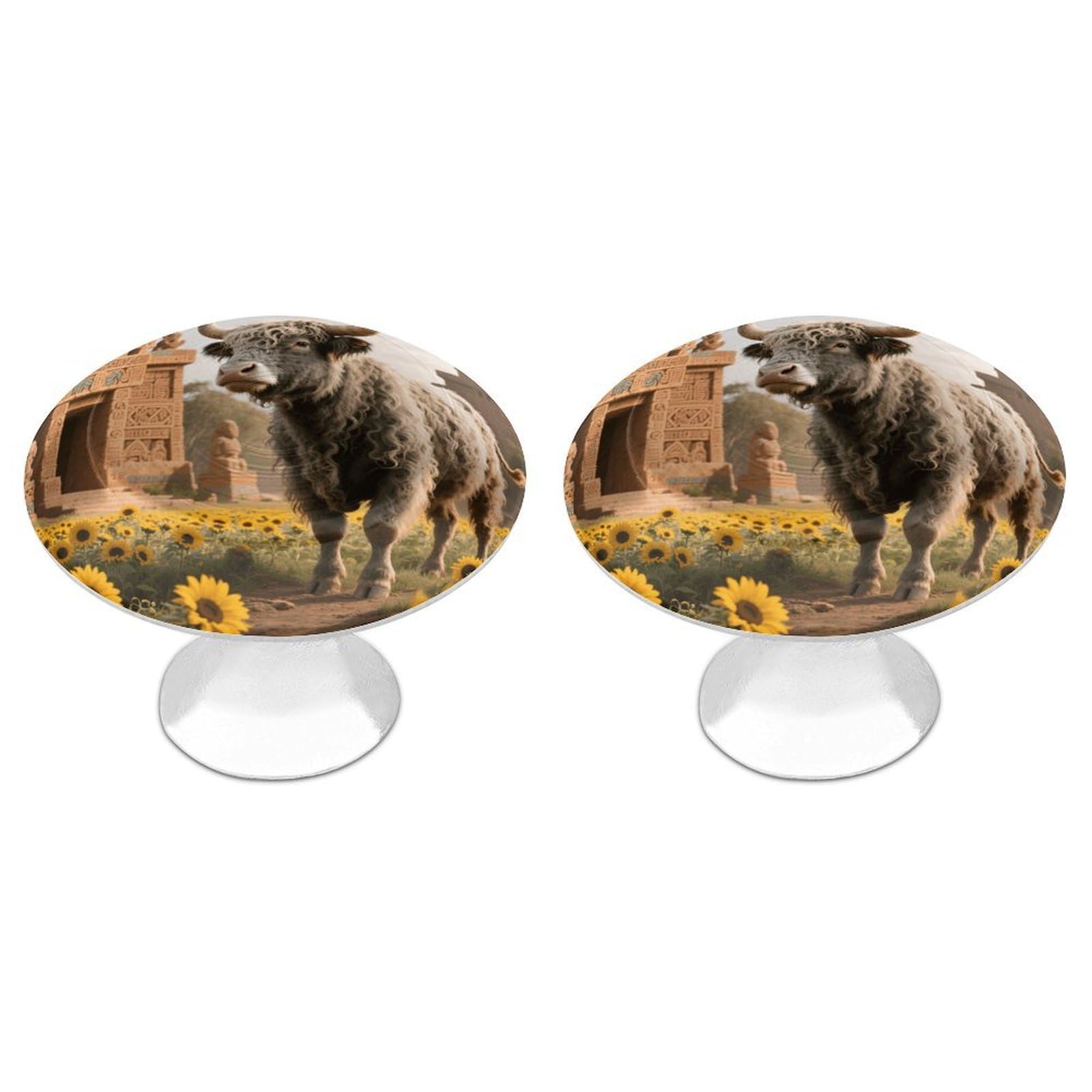 DWVTSLH Cow Sunflower Aztec Cabinet Handles 2 Pack Stainless Steel Kitchen Drawer Pulls with Installation Screws Round Dresser Drawer Knobs 1.1 Inch Modern Cabinet Hardware Door Handles