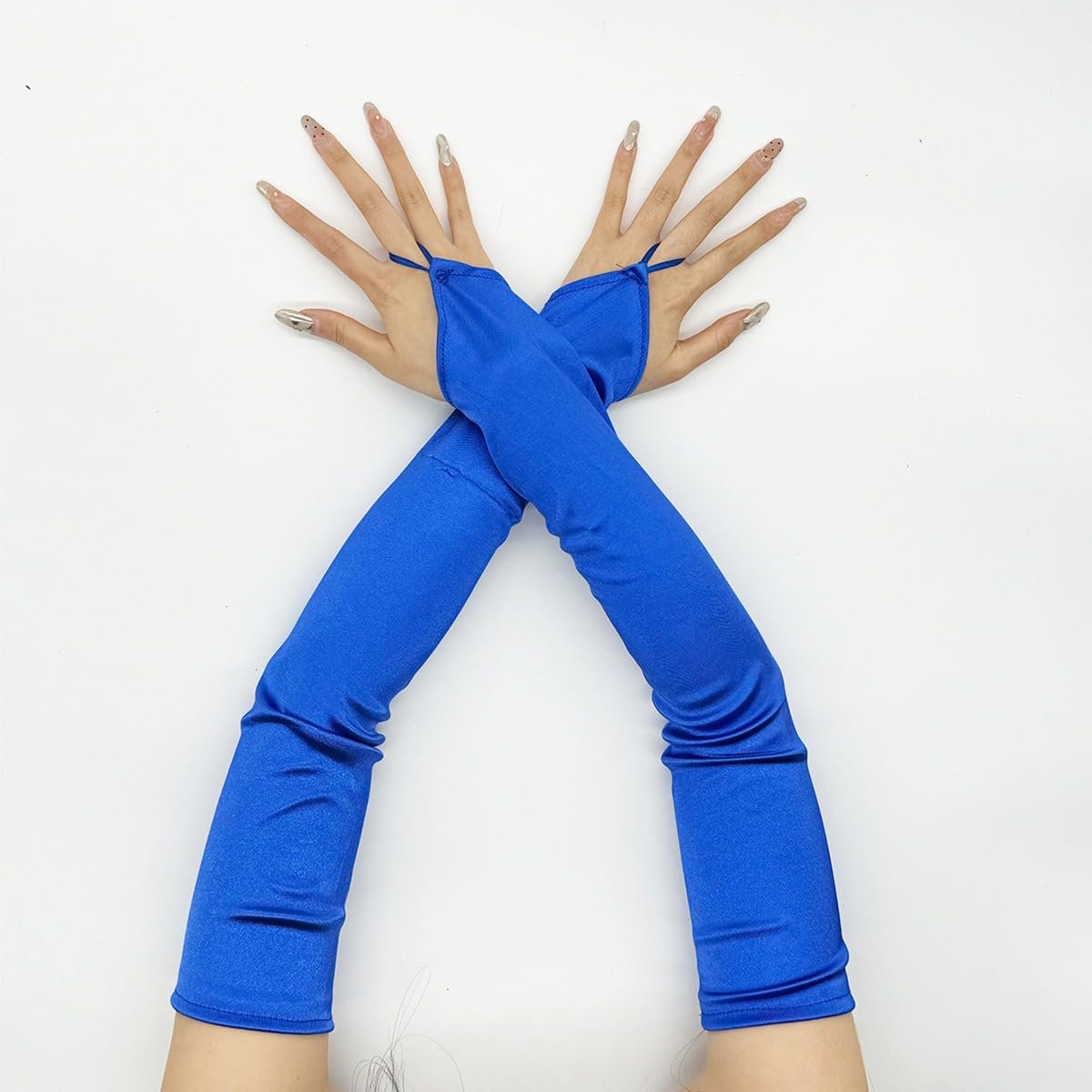 Whakano Fingerlose Handschuhe für Damen Frauen,Elegante Lange Handschuhe,1920er Jahre Opernhandschuhe,für Halloween,Bankett,Party,Hochzeit,Abschlussball,Cosplay,Tea Party Zubehör, Blau Fashion