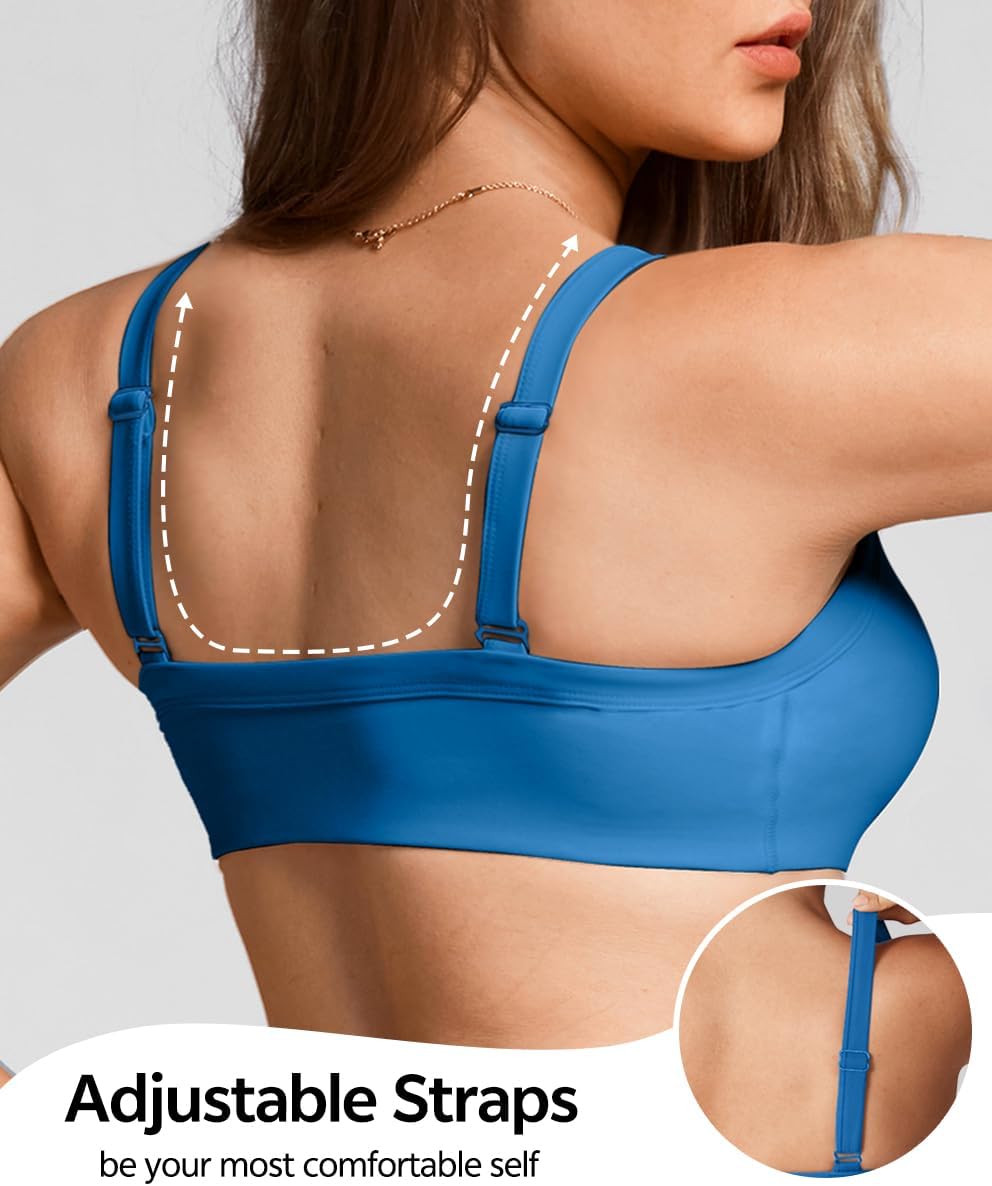 Olmlmt Wireless Padded Sports Bras for Women Adjustable Strap Square Neck Yoga Athletic Workout Crop Top - Image 2
