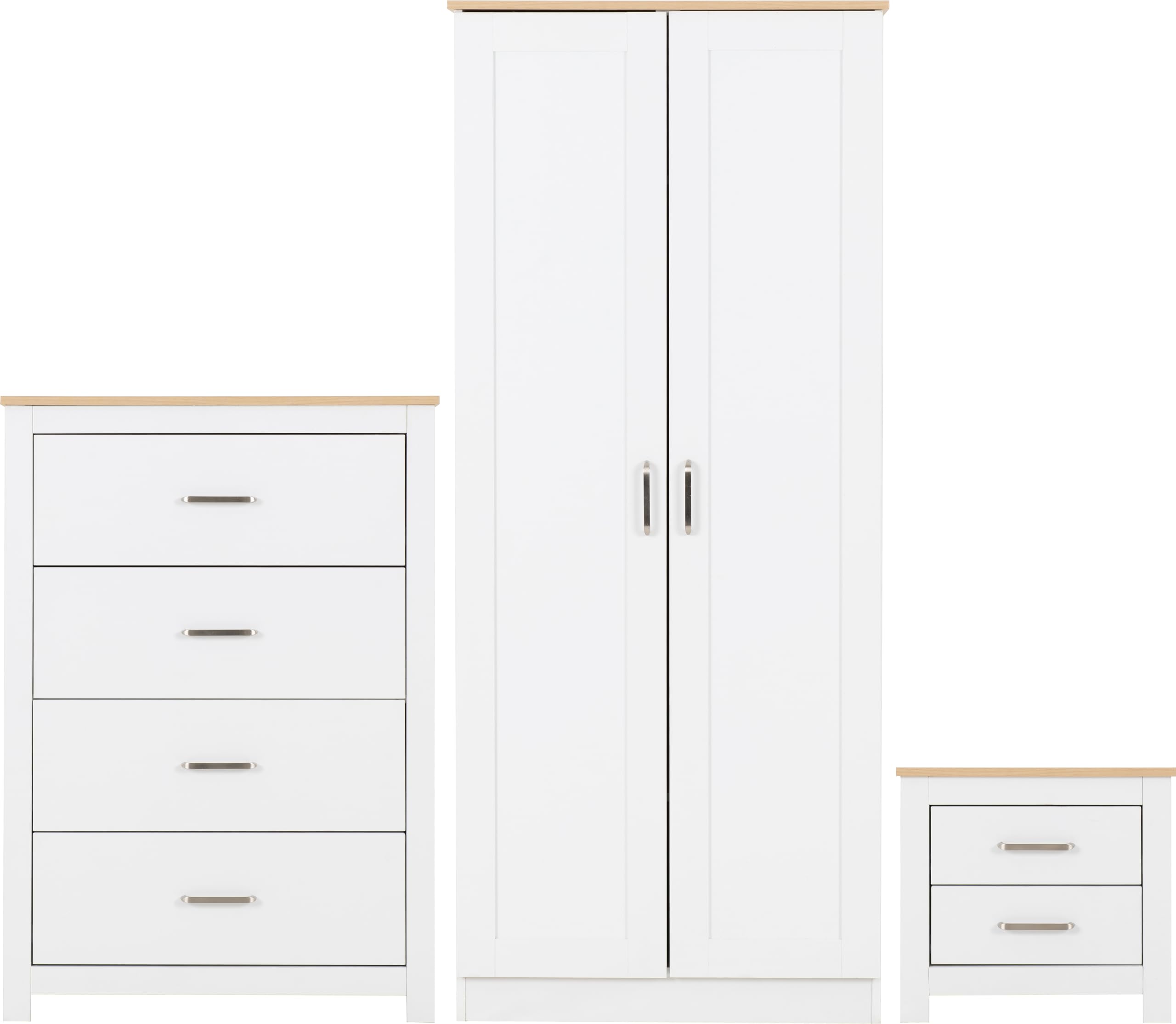 Seconique Portland Trio Bedroom Set in White/Oak Effect