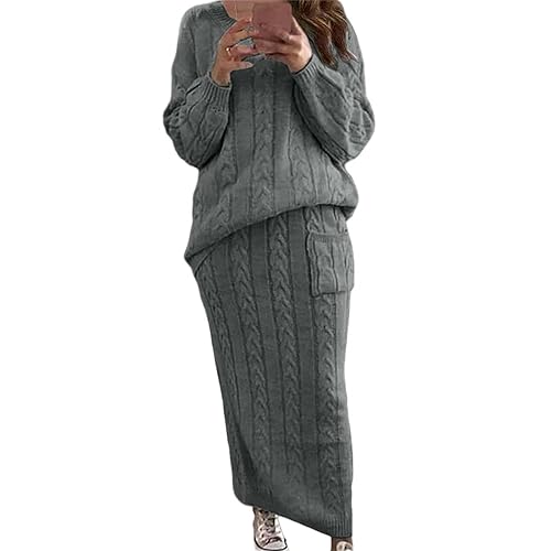 Womens Casual Chunky Long Skirt Sweater 2 Piece Outfit Pullover