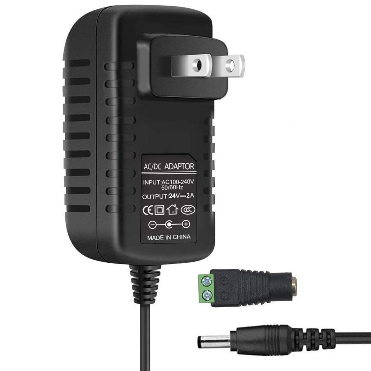 Power Supply, 24V Power Transformers, AC 100-240V to DC 24V 2A Power Supply LED Adapter, 48 Watt Max, for LED Strip Neon Rope String Lights, Computer Project, Recorder, TV Screen