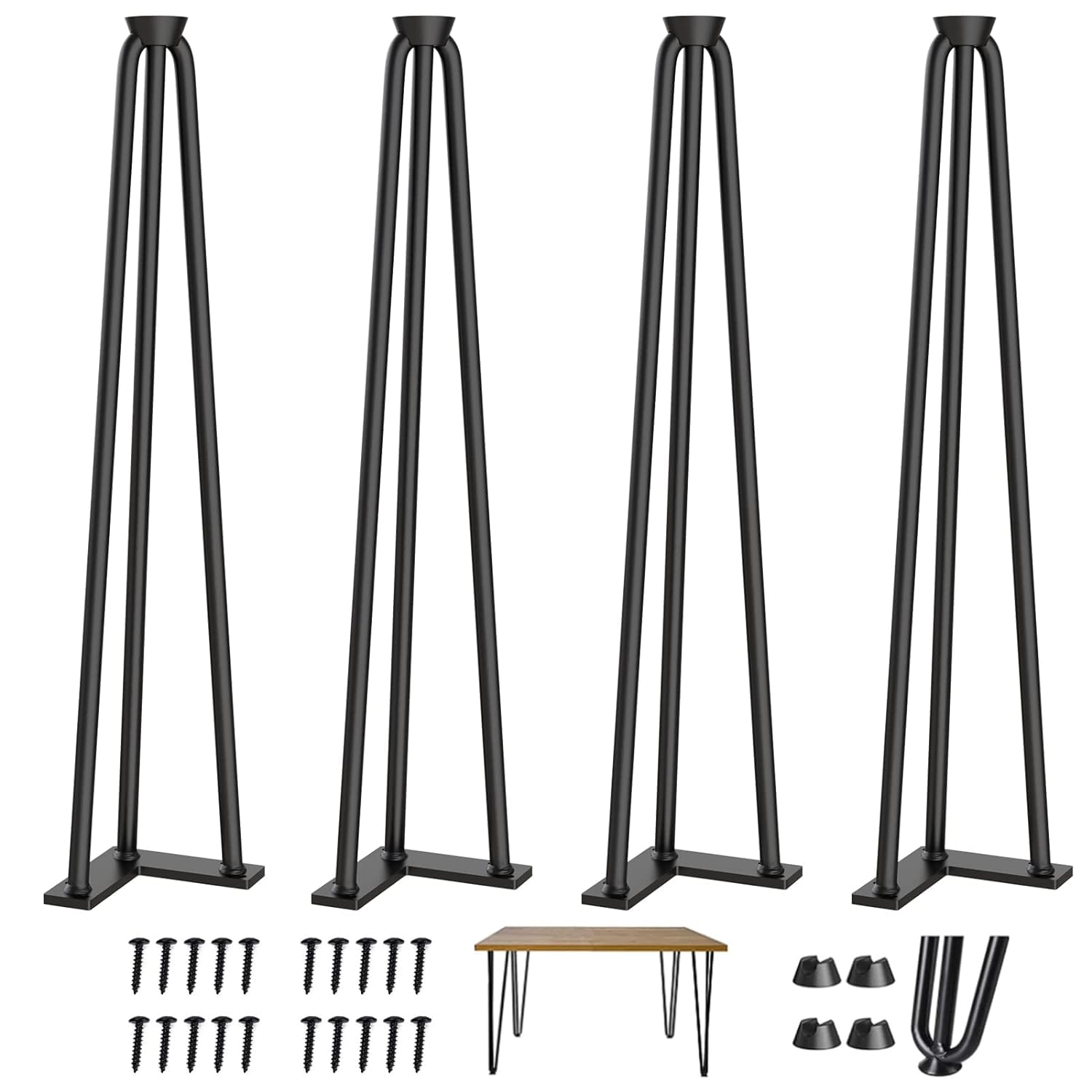 26 Inch Hairpin Furniture Legs - Set of 4 Heavy Duty 3 Rods Table Legs, Metal Home DIY Projects for Cabinet,Coffee Tables and Modern Desks, 3/8" Diameter with Rubber Floor Protectors, Black (26") (B0CVRZX1RF) Amazon Price History, Amazon Price Tracker