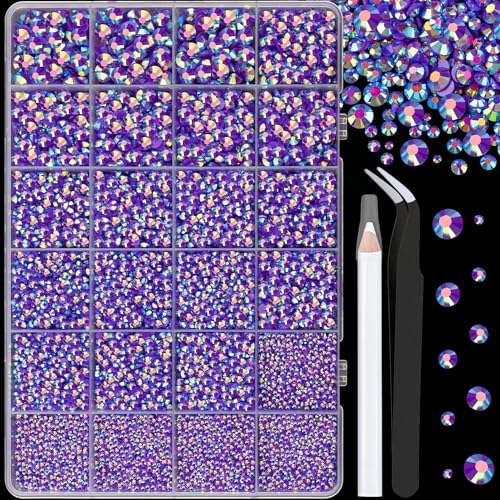 Image of 25000Pcs Resin Jelly Rhinestones for Crafting, Dark Purple AB 2-6mm Mixed Sizes Non Hotfix Flatback Gems, Bedazzling Crystal for DIY Crafts Clothing Tumblers Mugs Shoes Fabric Nail Art