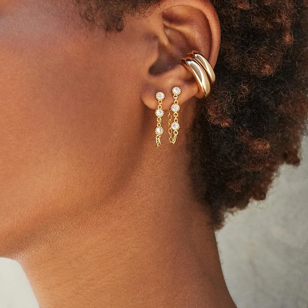 Obidos 14K Gold Plated Cubic Zirconia Sparkling Round Huggie Ear Cuff Gold Earrings for Women | Clip On Cartilage | Ear Cuffs for Non Pierced Ears Cartilage Earrings