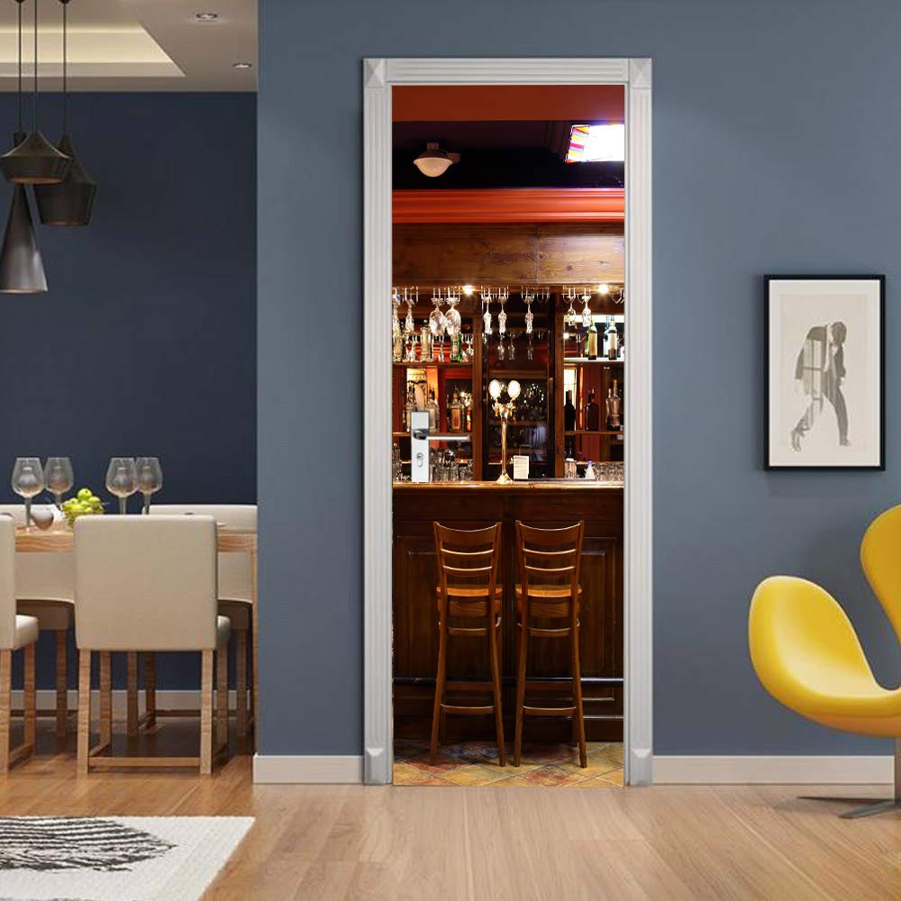 YMYGO Sticker De Porte Trompe L'oeil 3D Bar Créatif Papier Peint Porte Trompe L'oeil Pour Salon Chambre Décoration De La Maison Stickers Muraux