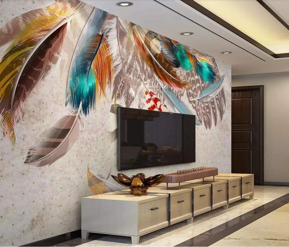 Fresque murale plumes rétro pour salon chic et fond TV élégant
