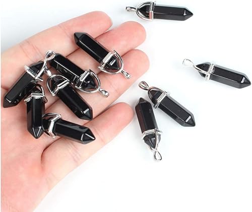 Miniatura 2 de 4 piezas Adabele - Colgante de obsidiana negra natural curativa con forma de bala, punto de espiga, cuentas sueltas de cristal de roca para mujeres