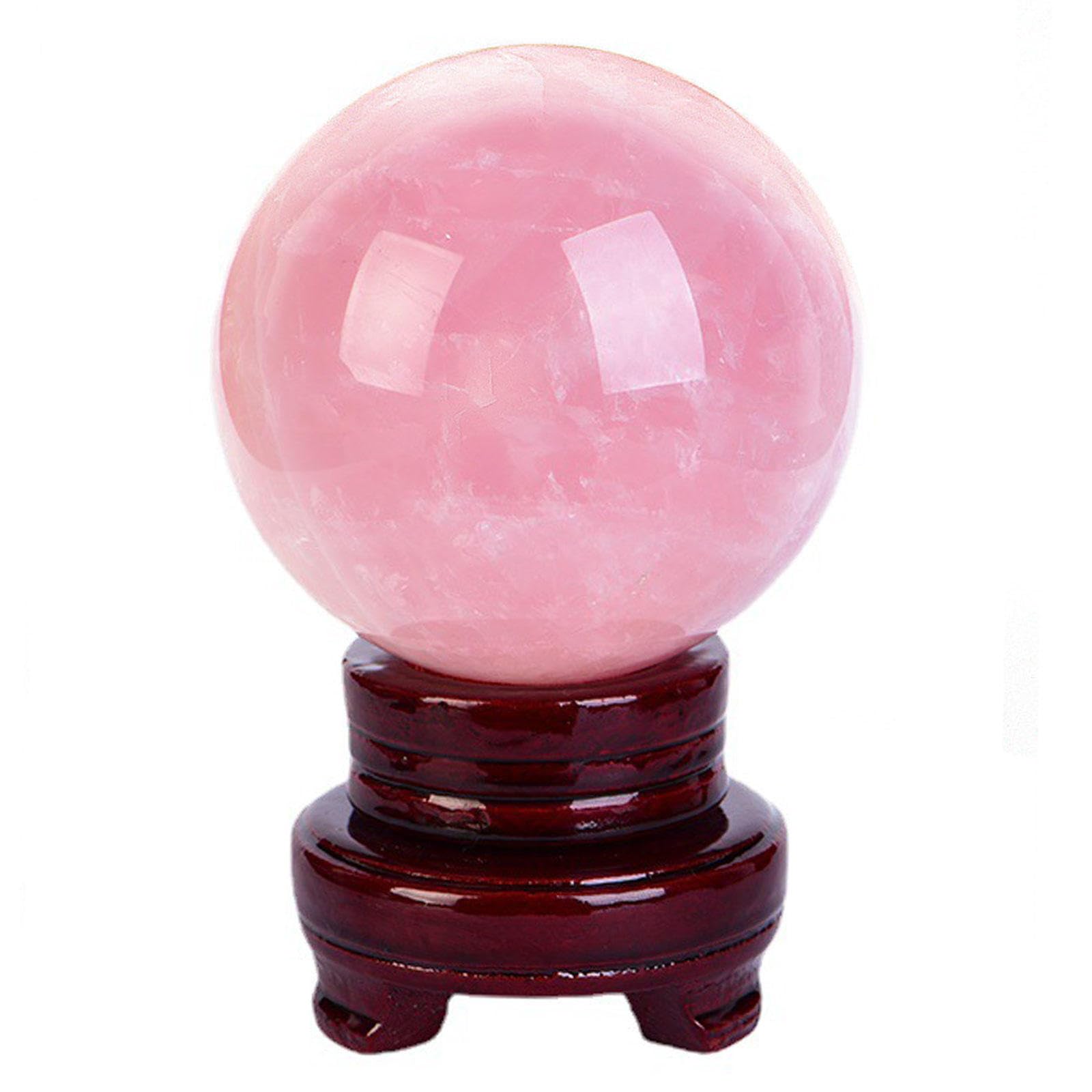 AIQFTGSNS Rose Quartz Crystal Sphere Ball Ornament with Wood Stand for Decoration, Scrying Mirror, Feng Shui,80mm