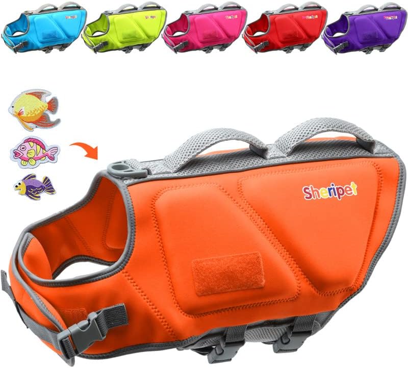 Sheripet Dog Life Jacket, Good Visibility Dog Life Vest for Swimming with Reflective Stripes and Rescue Handle, Dog Flotation Vest Suit for Small Medium and Large Dogs