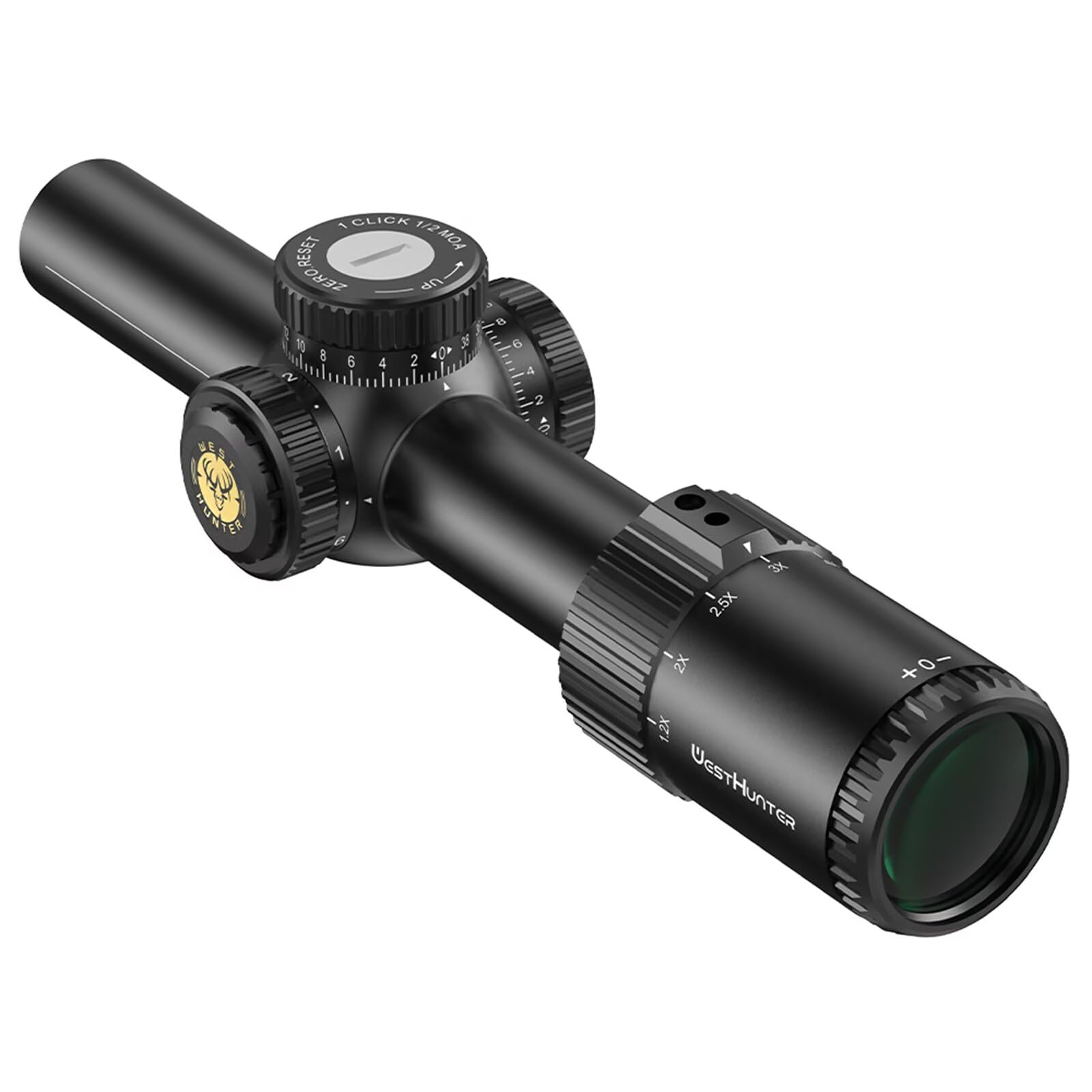 Mira Telescópica LPVO WestHunter Optics HD-N 1.2-6x24 IR, Tubo de 30 mm, Primer/Segundo Plano Focal, 1/2 MOA, Retícula Fibra Óptica/Herradura Invertida -Indicada Únicamente para Actividades Deportivas