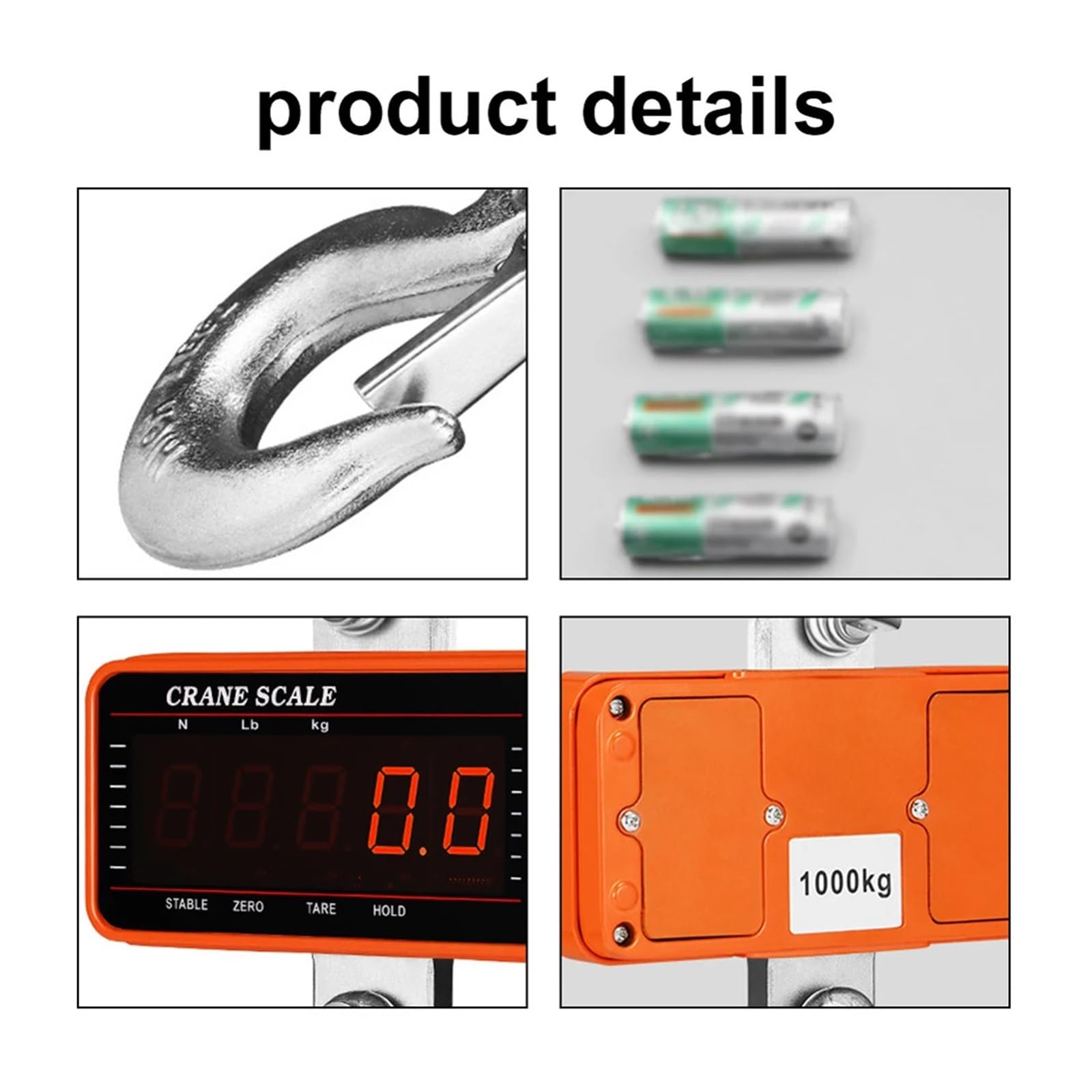Bilance sospese, Bilancia elettronica for bagagli pesanti Bilancia digitale LCD da viaggio Strumento di pesatura ad alta bilancia con gancio Bilancia da 1000 kg Bilancia for gru da 1 tonnellata