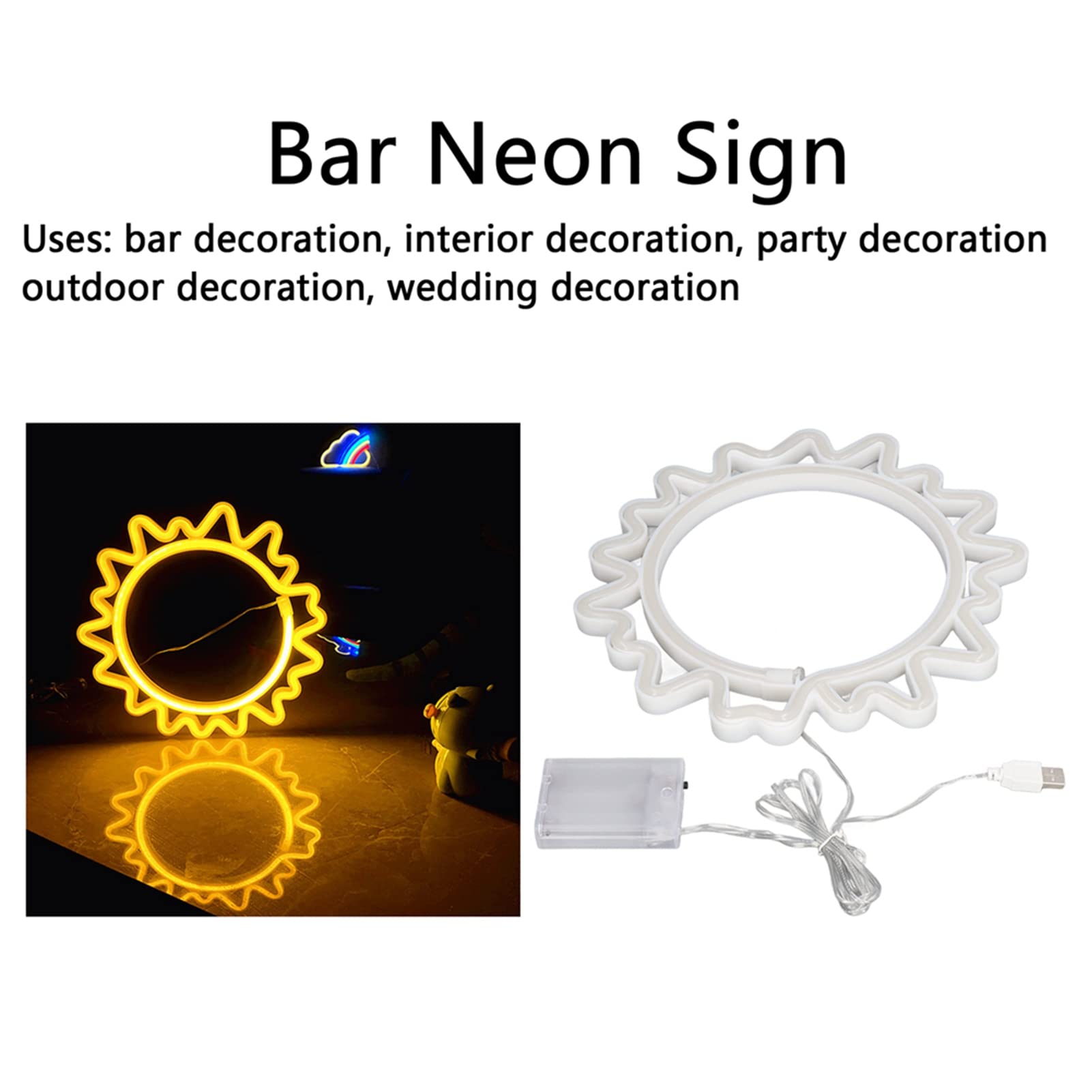 Sun Shape Neon Signs, Romantic Art Decorative Neon Light, Bar Light Up Sign with Warm Light, LED Wall Decor Light Art, Neon Sign for Home Bar, Club, Bistro, Restaurant, Party - Image 2