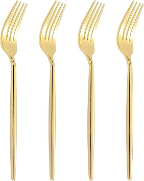 U-QE 60Pcs Gold Plastic Forks - Heavy Duty Plastic Forks Disposable