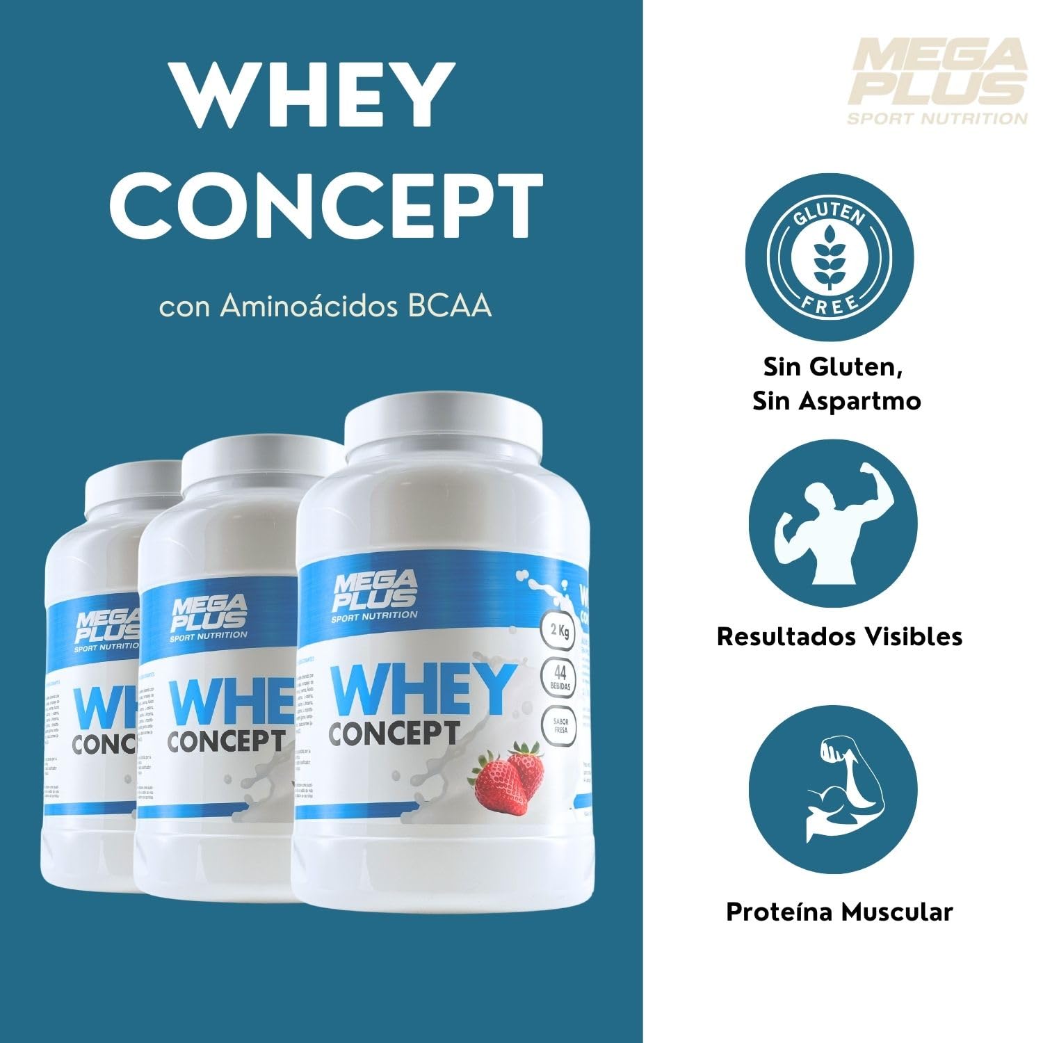 Whey Protein - Mega Plus - Proteína De Suero Concentrada Para Ganar Masa Muscular Y Recuperación - Proteina Whey En Polvo - Whey Protein Isolate - Alto Contenido Proteico - Proteina Vainilla 2kg