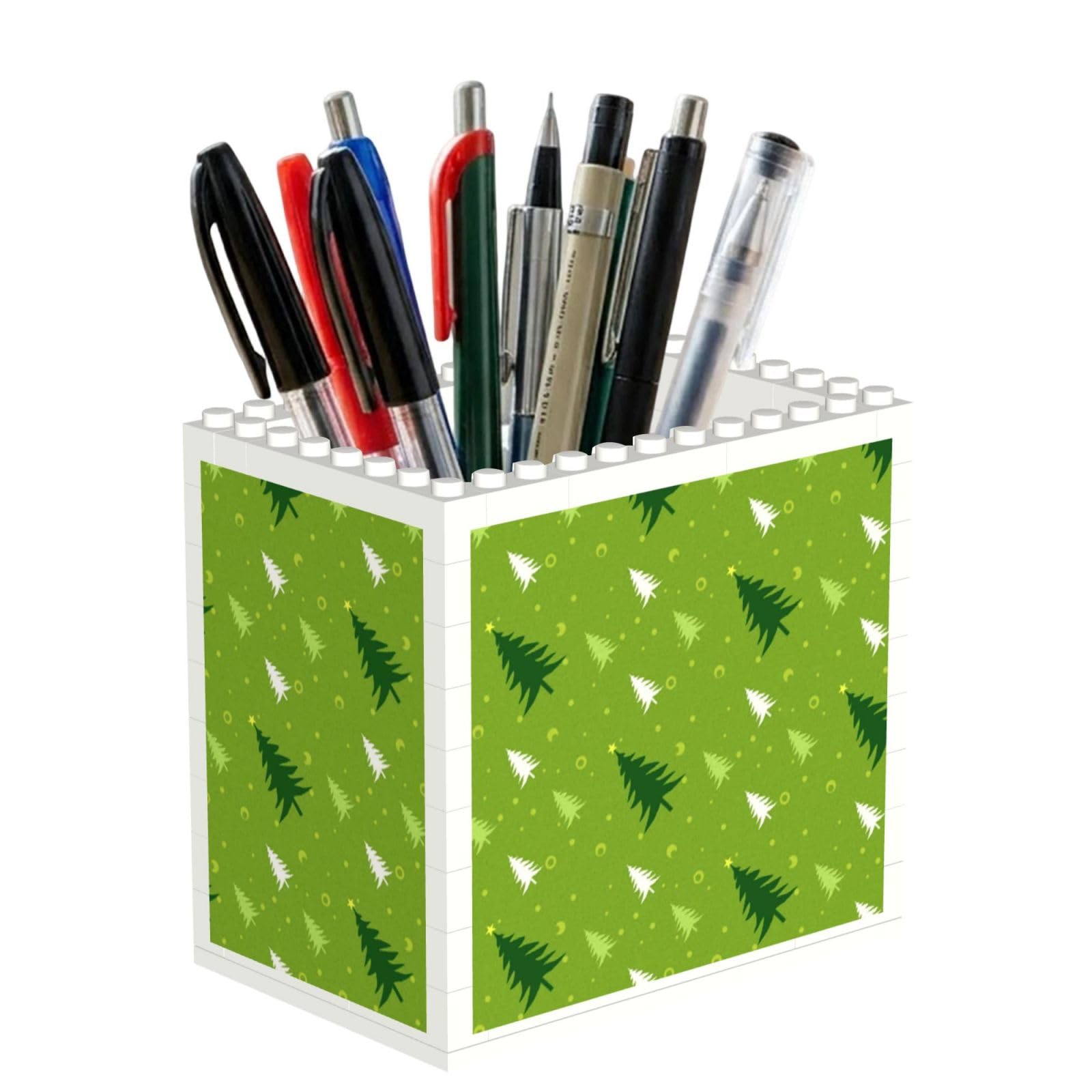 Poadnly Merry Christmas Pine Tree Pattern, Pen Pot Pencil Holder for Office Home School, Compact Desk Organiser for Office Stationery