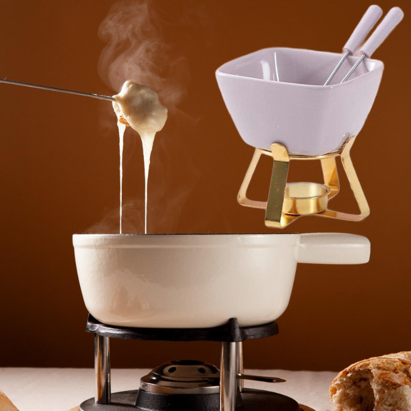 Pentola per Fonduta di Cioccolato, Pentola per Sciogliere, Scaldaburro con Forchette E Ciotola per Fonduta, Tazze per Cioccolato E Forma, Purple W Gold Rack