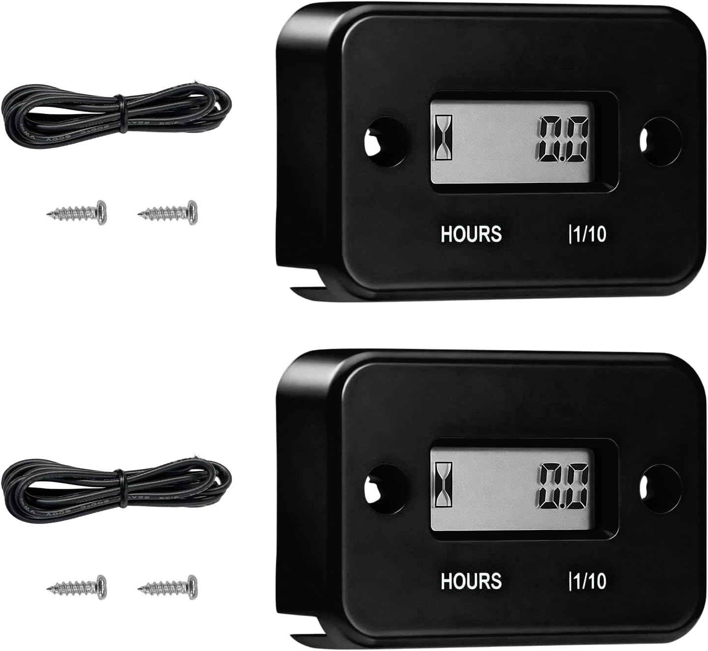 2 PCS Inductive Hour Meter, 3V Waterproof Gas Engine Tachometer Generator Hr Meters, Universal Small Engine Induction Hourmeter for Motorcycles ATVs Boats Dirt Bikes (Black)