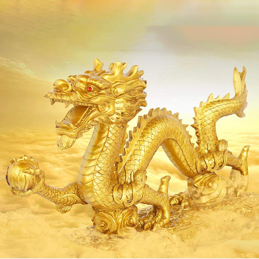 Figura de dragón noble dorada para decoración de mesa para riqueza y suerte, coleccionable, L