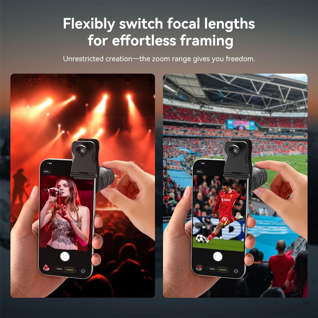 APEXEL Teleobiektyw z 5-10-krotnym zoomem do iPhone'a i Androida, powiększenie optyczne, uniwersalny obiektyw aparatu z klipsem, aluminiowy korpus lotniczy do podróży, sportu i fotografii koncertowej