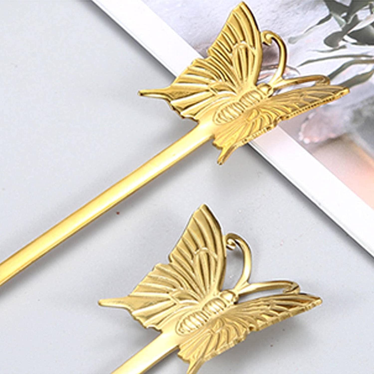 Cucharas De Mesa Manija mariposa cucharadita de acero inoxidable cuchara café dulce postre fruta horquilla espejo pulido Pulido vajilla Sopa Antigoteo Servir(Gold Fork)