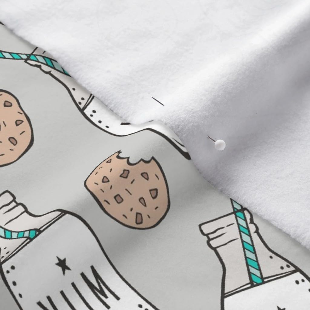 Spoonflower Fabric - Milk Cookies Light Gray Breakfast Food Sweets Cookie Printed on Polartec(R) Fleece Fabric by The Yard - Sewing Blankets Loungewear and No-Sew Projects