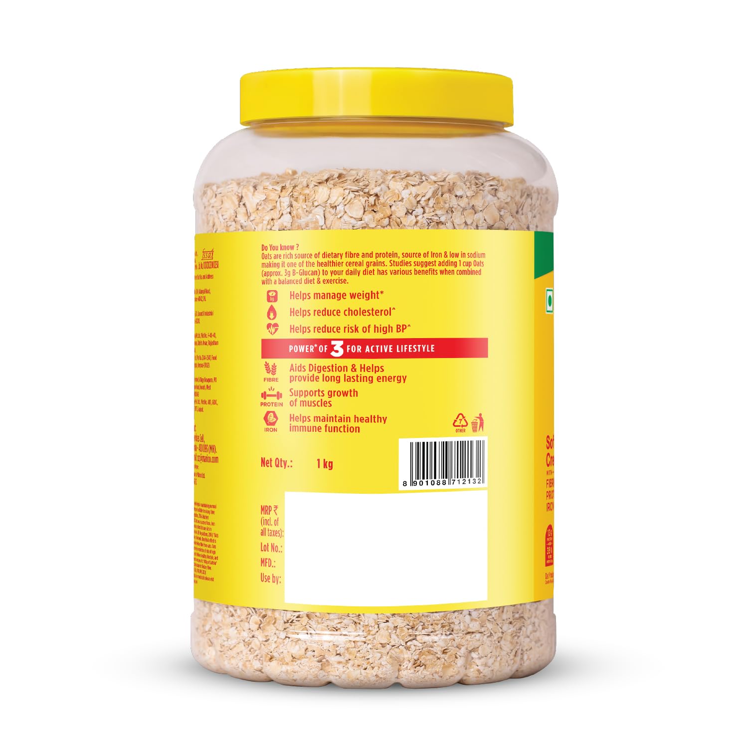 Saffola Rolled Oats | 1kg Jar | Soft & Creamy | Power of Protein, Iron & Fibre, Nutritious grain | No added sugar & Preservatives | Helps manage weight | Aids Digestion - Image 7 thumbnail