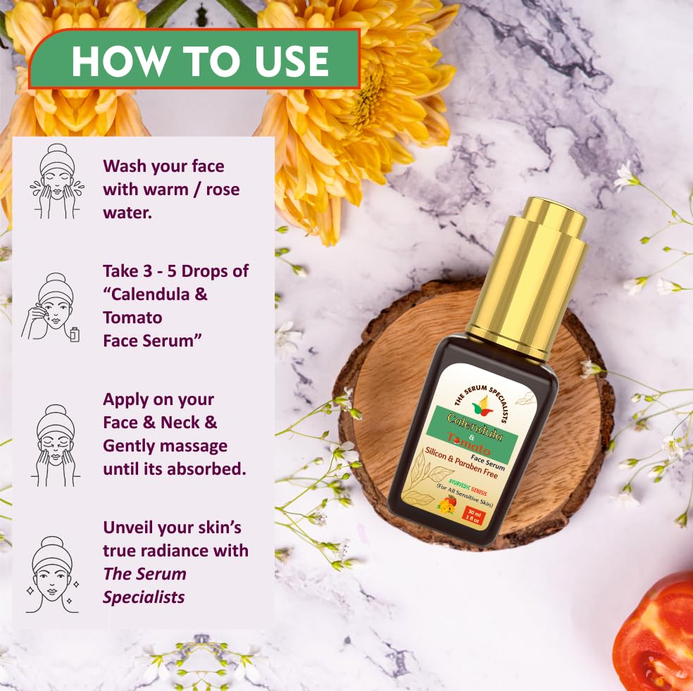Image of Calendula & Tomato Face Serum - Soothes & Balances Skin | Infused with Calendula & Tomato Extracts | Calming & Antioxidant-rich | All Skin Types - 30ml