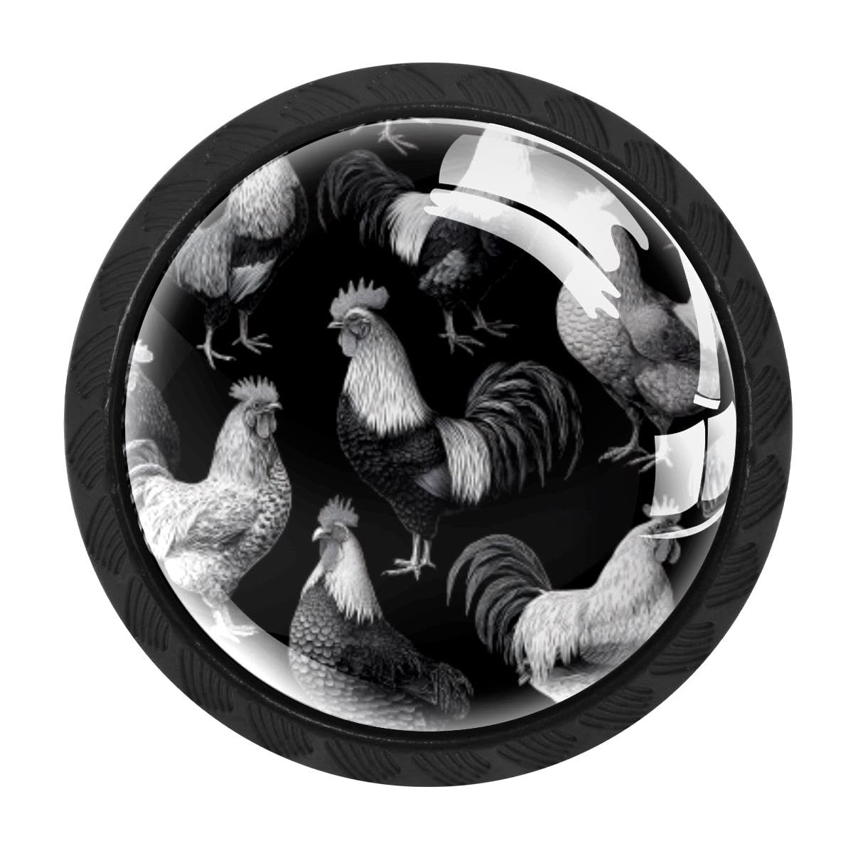 4 PCS Kitchen Cabinet Knobs, Rooster Black Drawer Knobs Dresser Handles