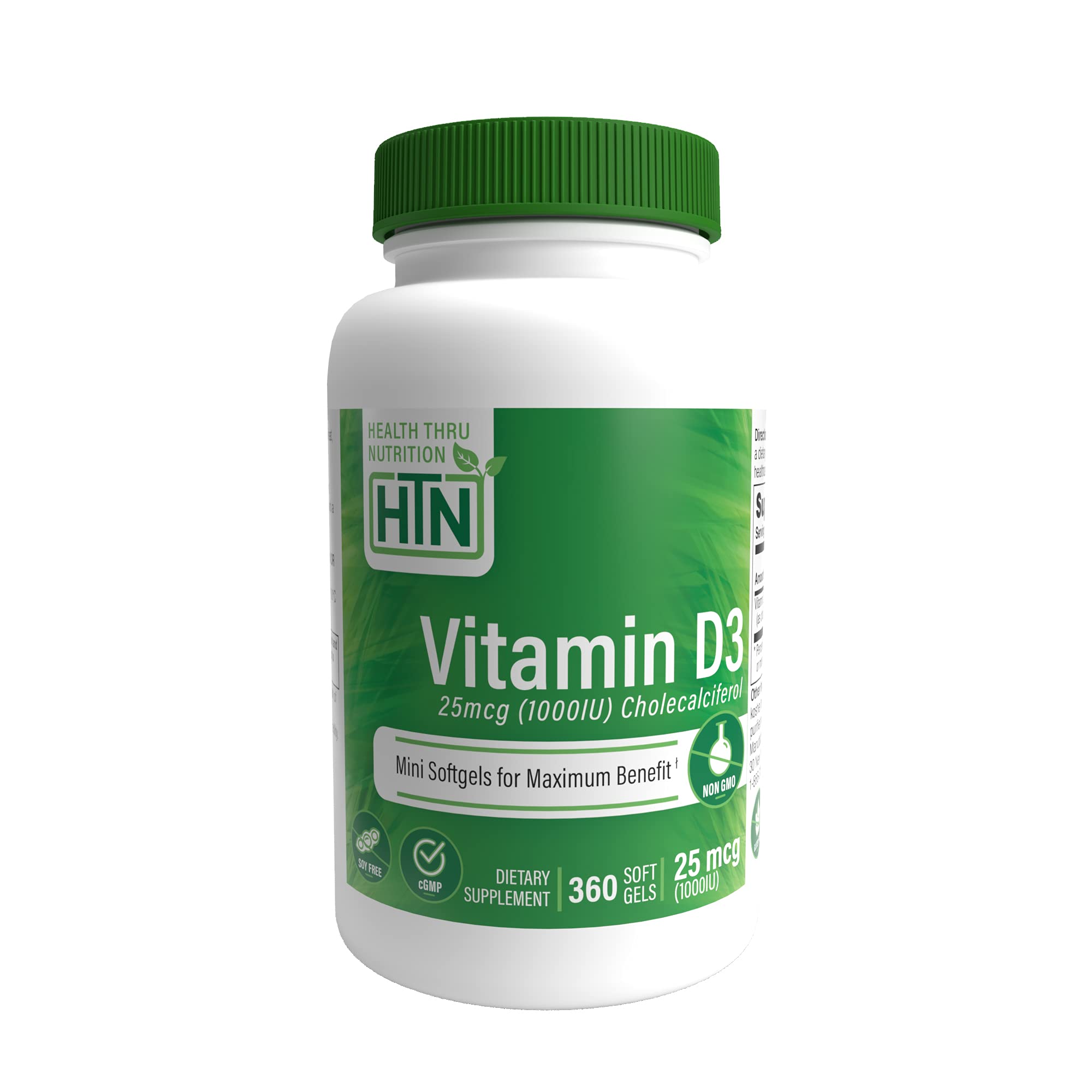 Health Thru NutritionVitamin D3 1,000iu 360 Mini Softgels for Maximum Benefit | 25mcg Cholecalciferol | 3rd Party Tested | Non-GMO USP Grade in Organic EVOO | Immune Health Support