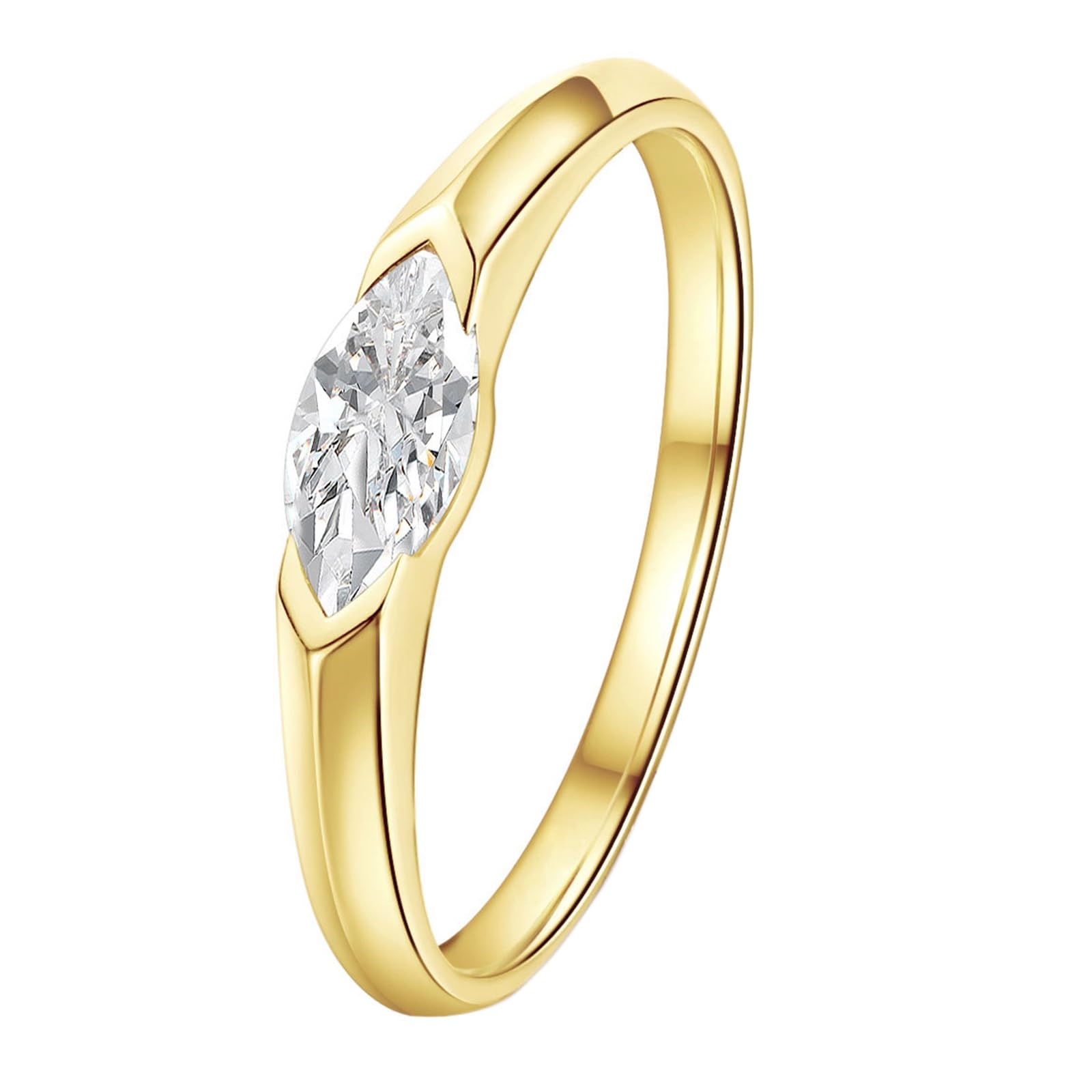 Anillo solitario de oro amarillo de 9 K/14 K/18 K con marquesa Moissanite para mujer