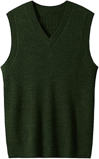 zhilifs Mens V-Neck Knitted Sweater Sleeveless Pullover Knitwear Vest Solid Plain Loose Fit All Match Sweater Tops