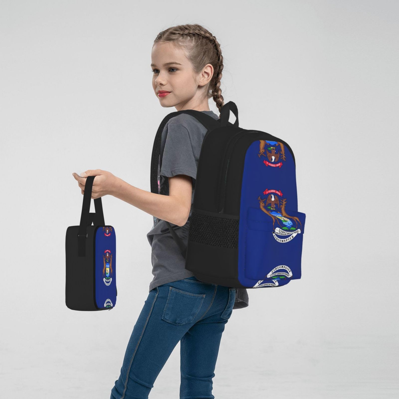 Flaga stanu Michigan plecak dziecko chłopcy dziewczęta pudełko na lunch szkoła torba zestaw uczniów szkoły student prezent, Czarny, One Size, Bagaż