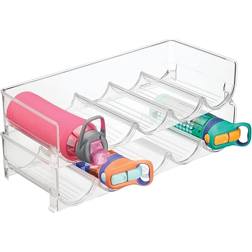 mDesign Plastic Free-Standing Water Bottle and Wine Rack Storage Organizer for Kitchen Countertops, Table Top, Pantry, Fridge - Stackable - Holds 5 Bottles Each, 2 Pack - Clear