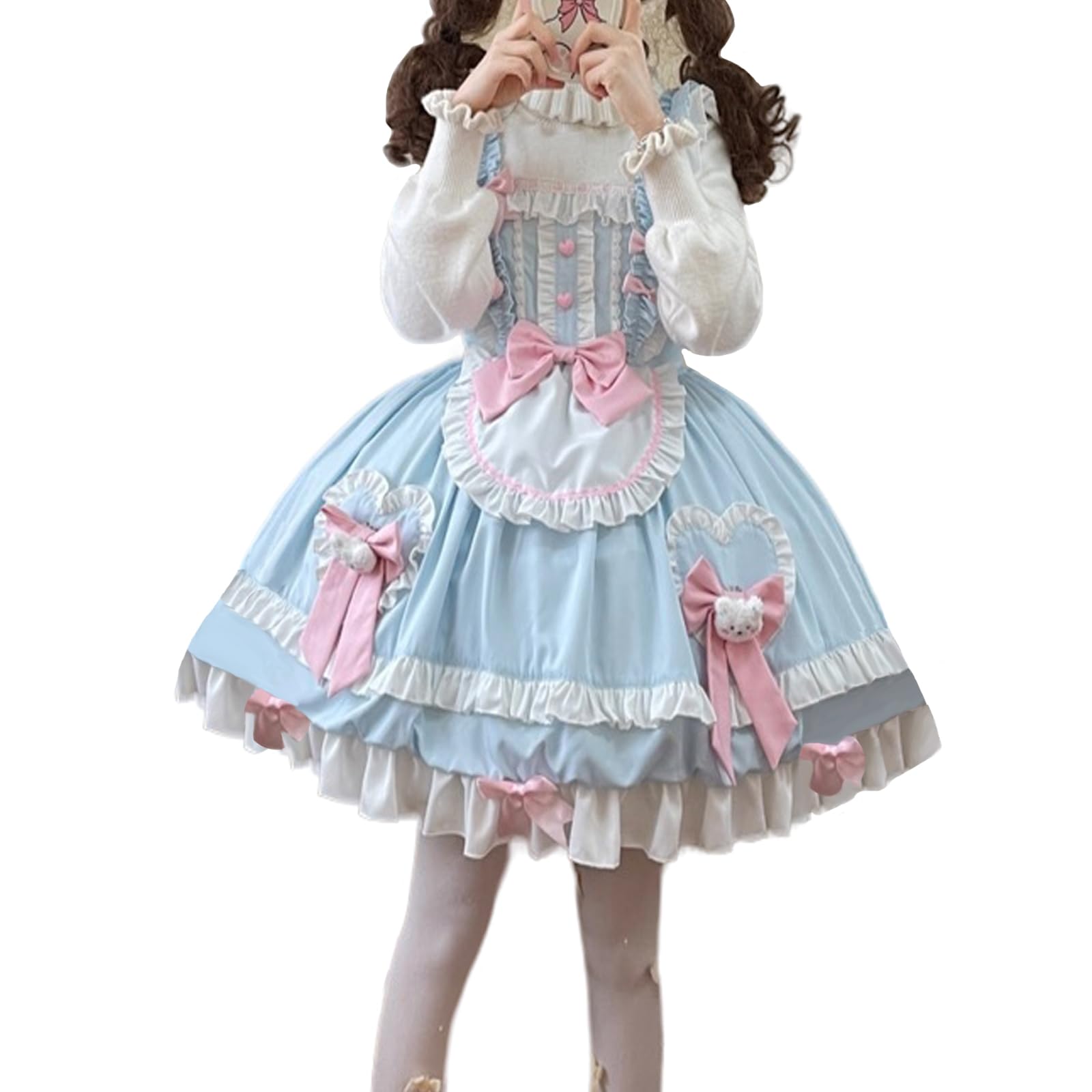 Packitcute Teens Lolita Princess Party Dress Japanese Sweet Bow Ruffle Hem High Waist A-line Sleeveless Cute Dresses Costume