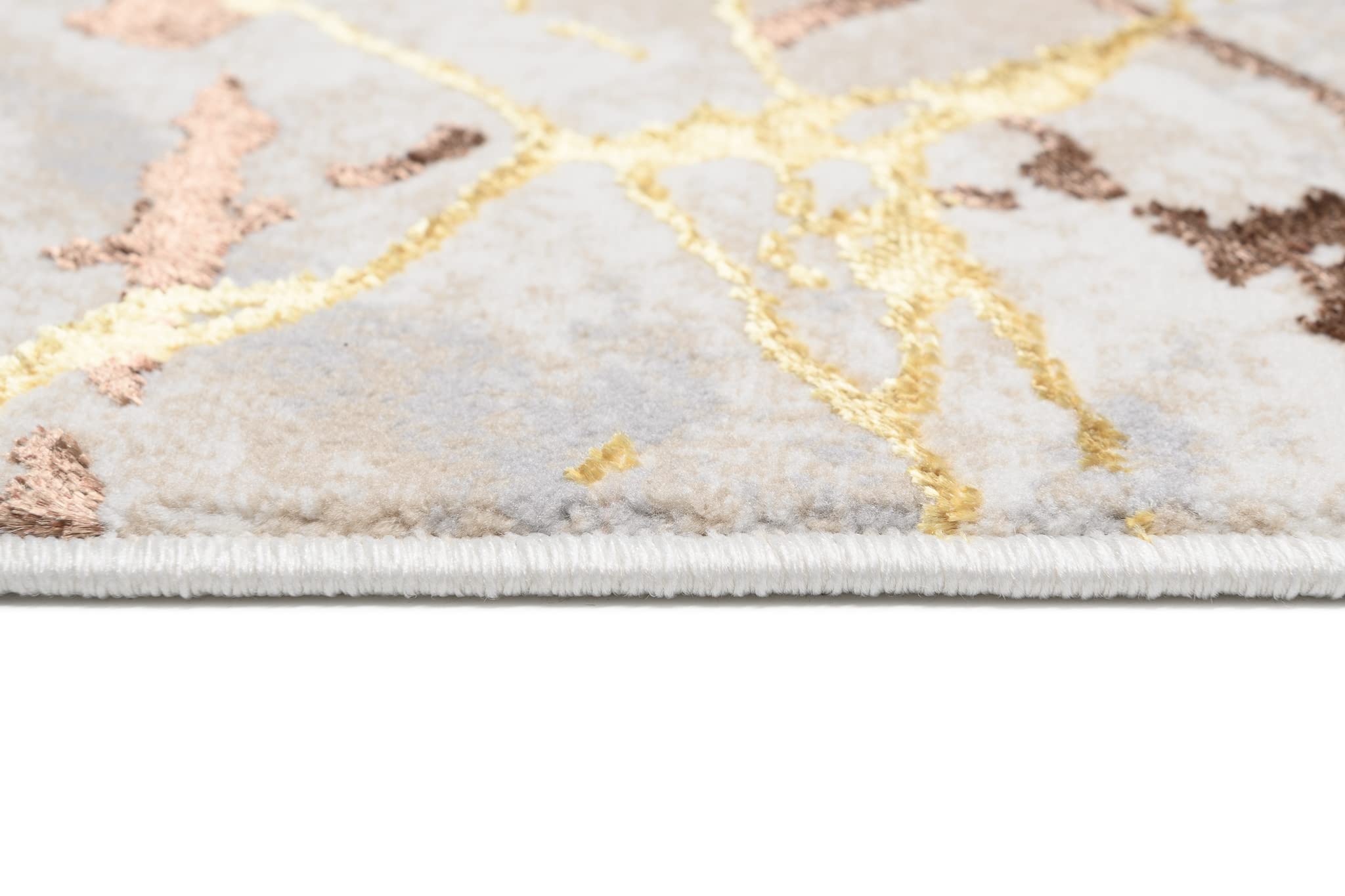 TAPISO Golden Tapis Salon Poils Courts Brillant Moderne Marron Or Beige Crème Moucheté Abstrait Tapis Chambre Adulte Salle à Manger Oeko-TEX Résistant 200 x 300 cm