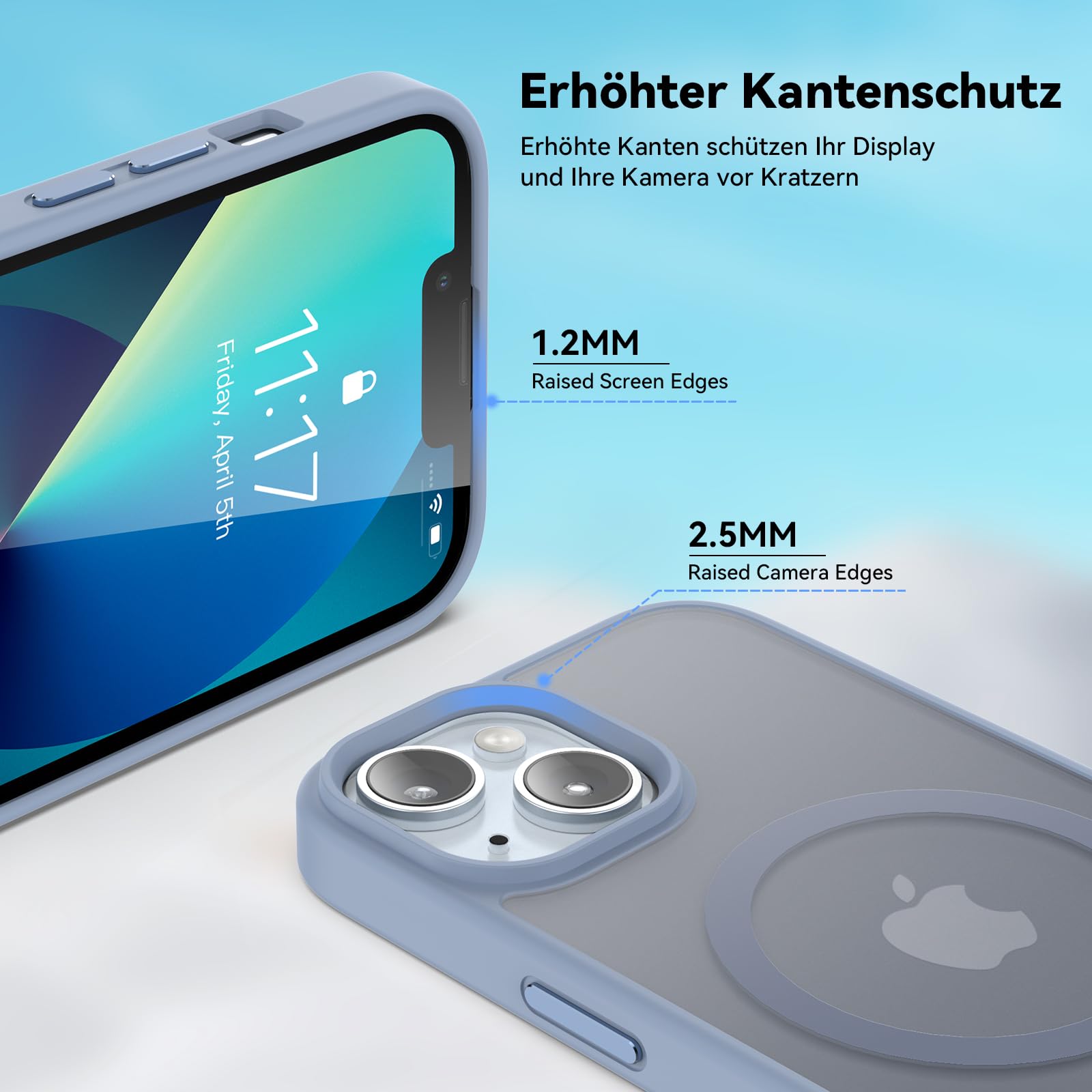 Natiiozie Magnetica Cover per iPhone 13/iPhone 14 Compatibile con MagSafe Custodia Traslucida Opaca Posteriore, Antiurto Anti-impronta Resistente ai Graffi Protettiva Case,Blu