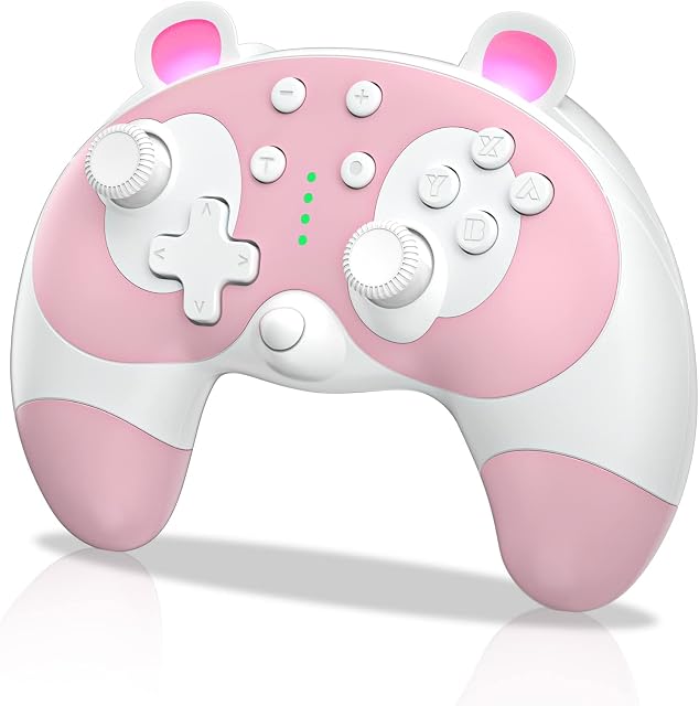 STOGA Wireless Switch Controller for Nintendo,Cute Raccoon Animal Gamecube Controller for Nintendo Switch OLED/Lite with Wake-up/Turbo/ Dual Motors/ 6 Axis Function(Pink)