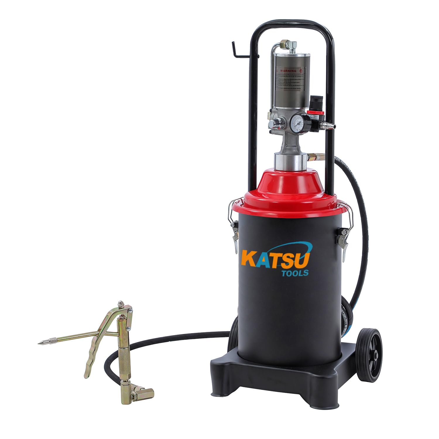KATSU Tools Bomba de Grasa Neumática 12L Bomba de Engrase con Aire a Presión Dispensador de Pistola de Grasa de Aire Portátil con 12ft Manguera, 450 Bar, para Maquinaria de Automóviles y Camiones