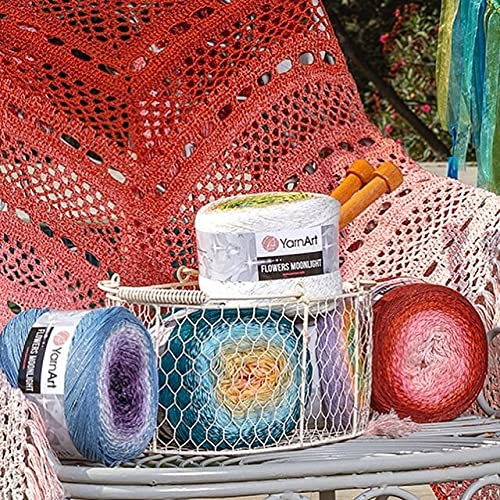 Image of YarnArt Flowers Moonlight Glitter Cotton Yarn, Soft, Rainbow Crochet, Metallic Lurex handknit Shiny, Silvery Cake, Multicolor Cotton, 1 Skein Weight 9.17oz Lenght 393.7 inches, 1 Fine Yarn (3268)