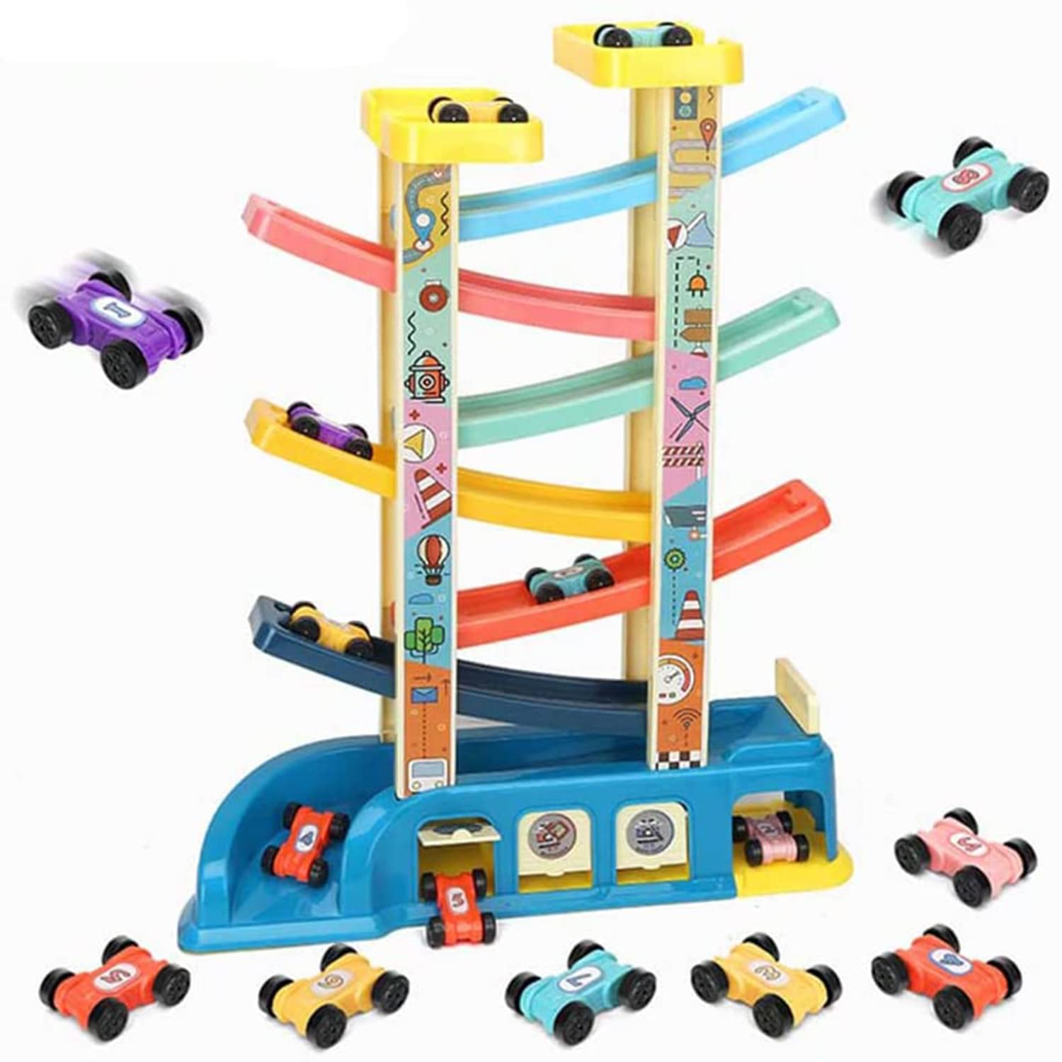 Beauenty Toddler Toys Race Track, Race Track Car Ramp Racer With 8 Mini Cars, Educational Creative Toddler Toys For 1-2 Year Old Boy And Girl Gifts (D)