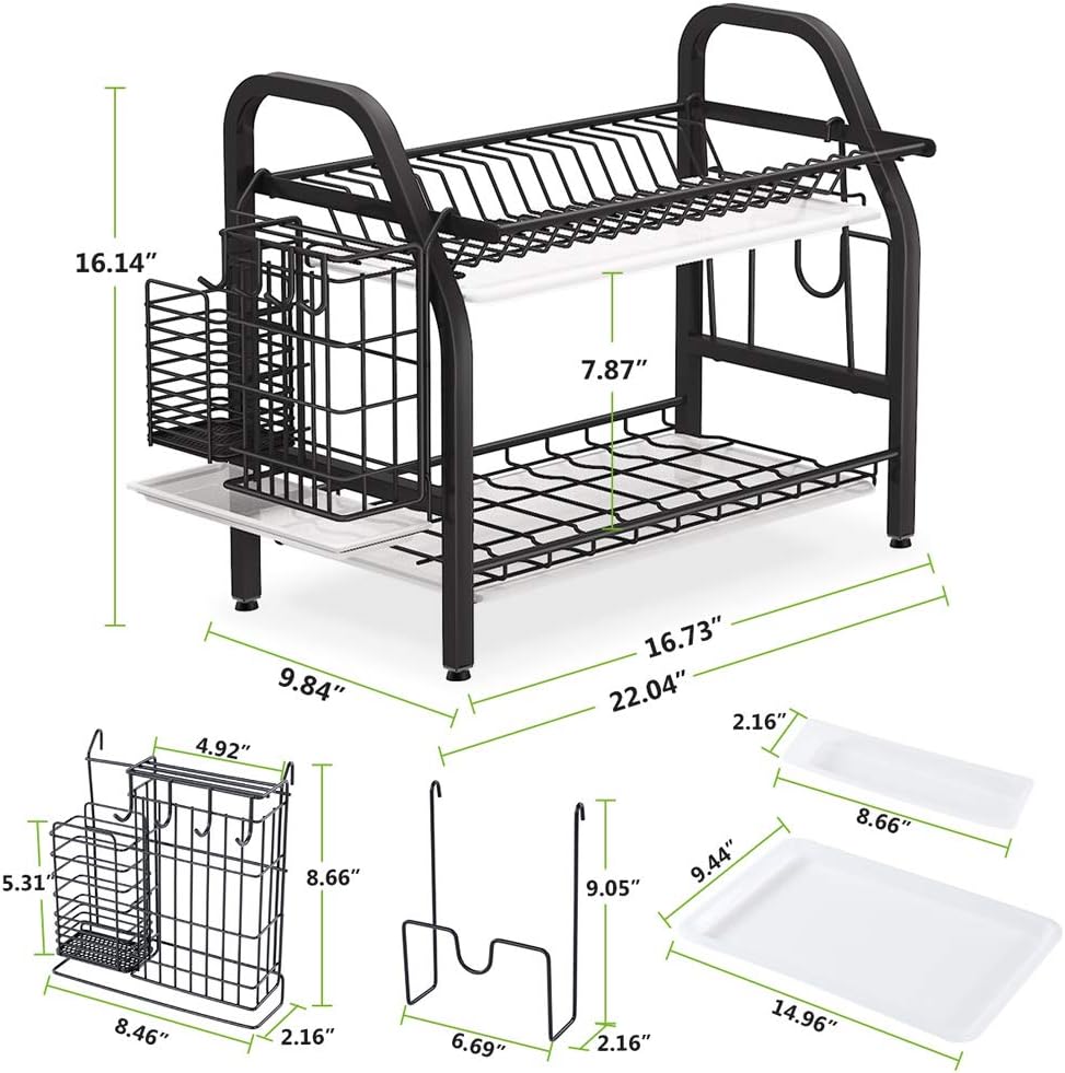 1Easylife Dish Drying Rack, 2 Tier Stainless Steel with Utensil Knife Holder and Cutting Board Holder Dish Drainer with Removable Drain Board for Kitchen Counter Organizer Storage