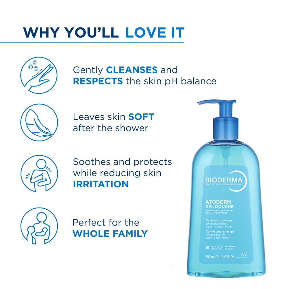 Bioderma Atoderm Gel Douche Ultra Gentle | Soap-Free Daily Use Shower Gel with Niacinamide for 24H Hydration & Glycerin| Boosts Hyaluronic Acid & Ceramides | Normal to Dry Skin (500 ml) 4