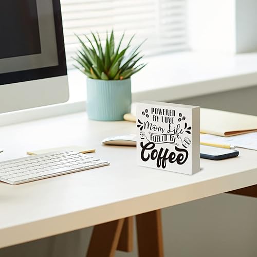 Miniatura 6 de Cartel de madera de café rústico con texto en inglés Mom Life Powered by Love Fueled by Coffee para caja de madera, letrero decorativo de país,