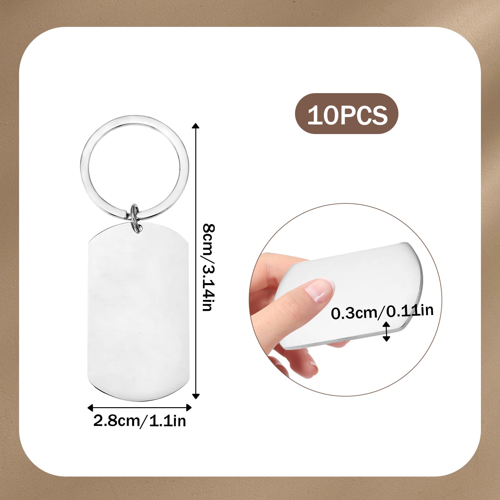 Disnace Pack of 10 Rectangular Stainless Steel Blank Tags, Silver Keyring Blanks Set - Image 2