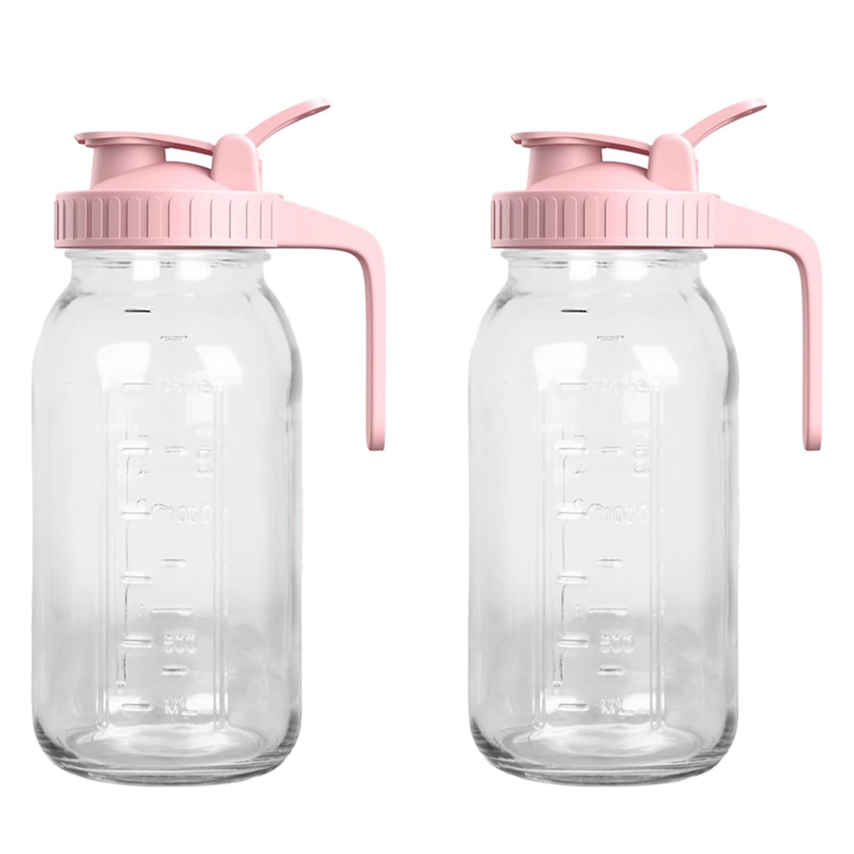 Hndhbfgrt 2X 64oz Glass Jar Pitcher with Lid,2 Quart Airtight Glass Water Jug,Leakproof Wide Mouth Jar Pitcher