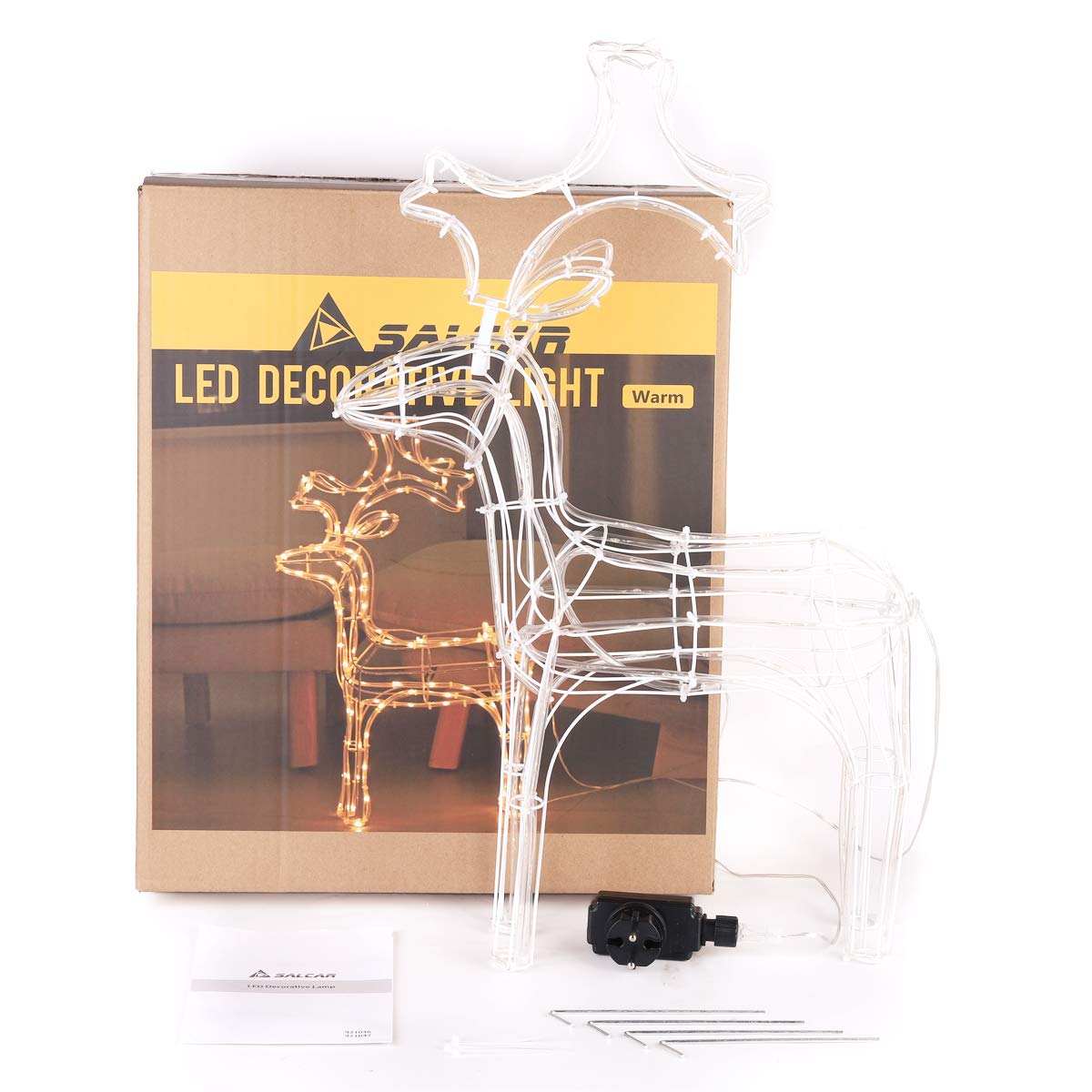 SALCAR 60 cm LED figurka renifera podświetlana na zewnątrz, oświetlenie bożonarodzeniowe, jeleń, dekoracja bożonarodzeniowa, figurka łoś do ogrodu, na zewnątrz, ciepła biel