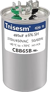 Tnisesm 40+5uF 45/5 MFD ±6% 370V/440V AC CBB65B Capacitor Dual Run Circular Start Capacitor for AC Motor Run or Fan Start or Condenser Straight