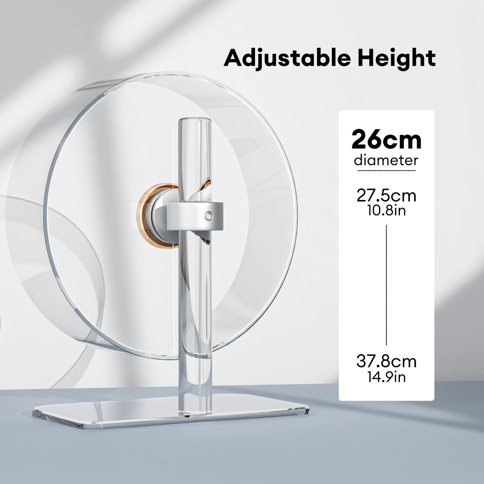 BUCATSTATE Hamster Wheel Slient 32cm, Acrylic Hamster Exercise Wheel with Stable Adjustable Stand Running Wheel for Golden Bear Hamster, Sugar Gliders, Rats, Hedgehogs and Other Small Animals — view 3