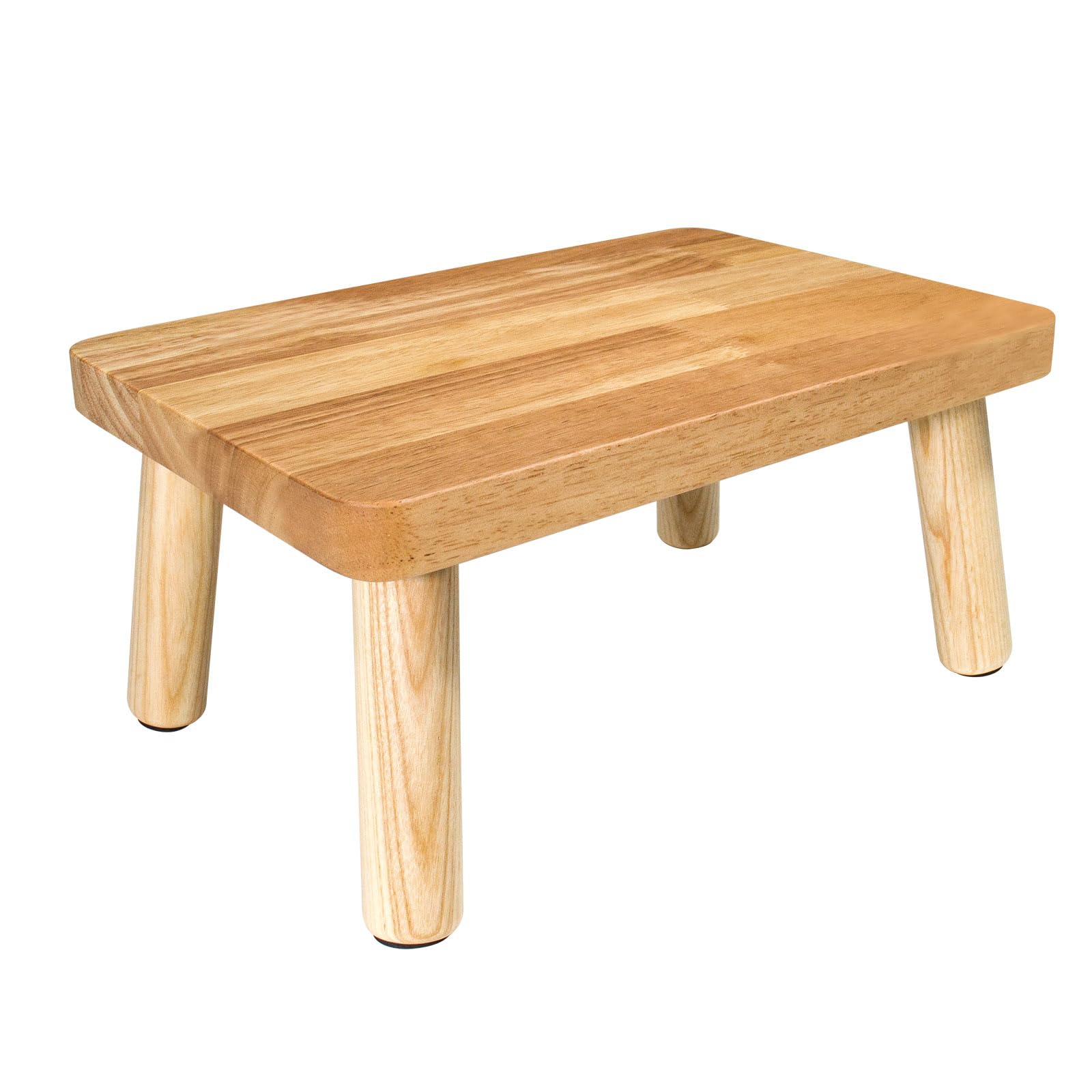 wooden step stool for adults,one step stool with non-slip feet,portable bed steps for high beds, office,bedroom,kitchen (natural, small)